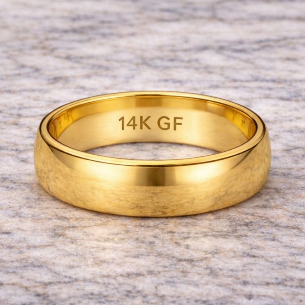 14K Gold 10mm Chunky Domed Band Ring Wide Gold Filled Unisex Comfort Statement - Picture 7 of 8